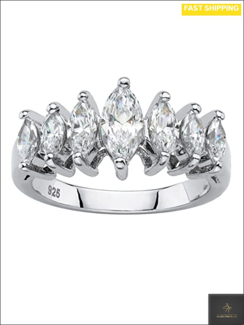 Platinum Plated Sterling Silver Marquise Cubic Zirconia Ring 1.50 cttw